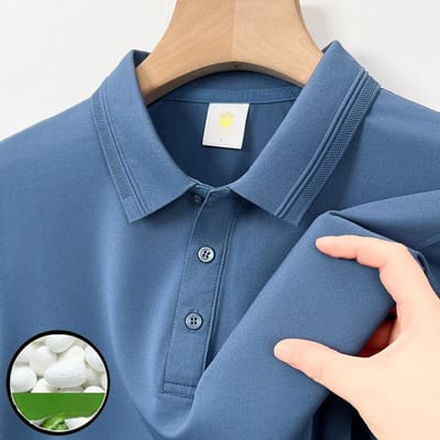 7A Ijszijde Kortemouw Naadloos Poloshirt voor Heren Zomer Effen Kleur Moerbeizijde Bamboevezel T-shirt M blue