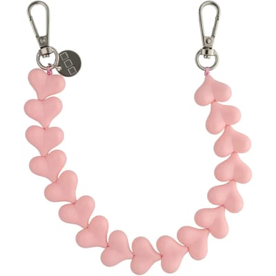123watches Telefoonkoord Heart - effen roze - zilver - Geschikt voor iPhone en andere smartphones