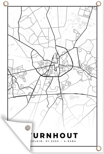 Muurdecoratie Stadskaart – Zwart Wit - Kaart – Turnhout – België – Plattegrond - 120x180 cm - Tuinposter - Tuindoek