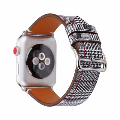 bandje geschikt voor Apple Watch leren bandje Pied-de-poule met klassieke zilverkleurige gesp 42mm-44mm zwart - wit - rood Watchbands-shop.nl