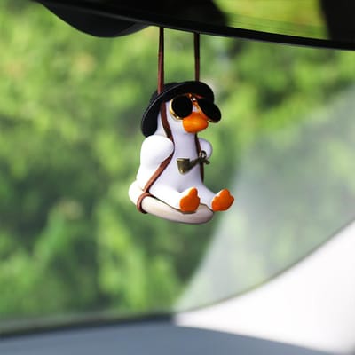 Gips Koel Wit Zwaaiende Eend met Zonnebril Auto Decor Auto Achteruitkijkspiegel Ornamenten Creatieve Anime Eend Auto Decoratie