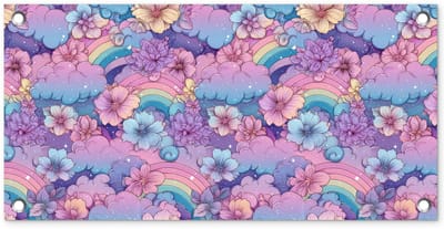 Tuinposter 60x30 cm - Tuindecoratie Regenbogen - Bloemen - Kleurrijk - Wolken - Poster voor in de tuin - Buiten decoratie - Schutting tuinschilderij - Tuindoek muurdecoratie - Wanddecoratie balkondoek