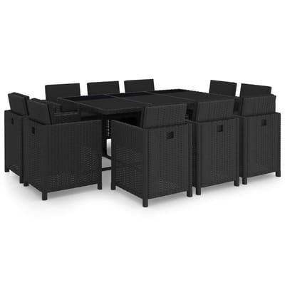 vidaXL - 11-delige - Tuinset - met - kussens - poly - rattan - zwart