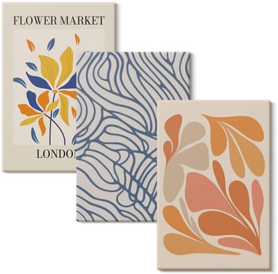 Wallfluent Set van canvas schilderijen - Moderne bloemen met abstracte patronen Canvas Schilderijen Set - set 3 stuks 20x30 cm - Oranje Set van Canvas Prints - Natuur Canvas Kunst Set - Boheemse Canvas Kunst Set