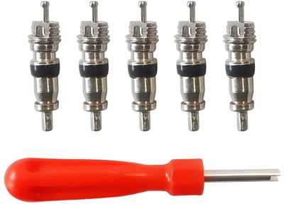 Dailygoods- Autoventieltrekker 6-delige set - Ventielsleutel - Koperen ventielkernen - Universeel gebruik - Robuust en drukbestendig - Afmetingen 96 mm - Bandenreparatieset