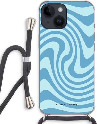 Case Company® - Hoesje met koord geschikt voor iPhone 14 hoesje met Koord - Swirl Blauw - Telefoonhoesje met Zwart Koord - Bescherming aan alle Kanten en Over de Schermrand