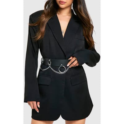 boohoo Dames Ring & Chain Detail Waist Belt | Black