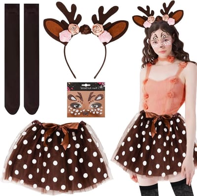 Carnaval Kostuum voor Vrouwen en Meisjes met Hert Antlers Haarband, Tutu Rok en Sokken voor Feestjes, Cosplay en Thema Evenementen
