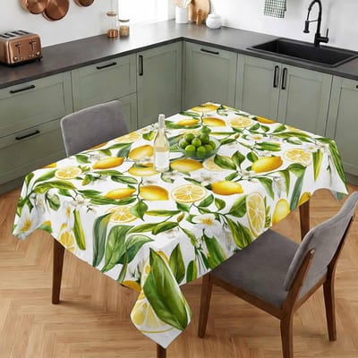 Nappe à imprimé floral citronné à l'aquarelle pour décoration de table Décor d'été Feuilles citron vert Nappe pour table de cuisine et salle à manger Décoration de mariage 100x160cm
