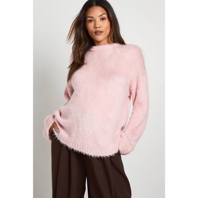 boohoo Dames Zwangerschapspluizige ronde hals oversized trui | Baby Roze | Maat: XL