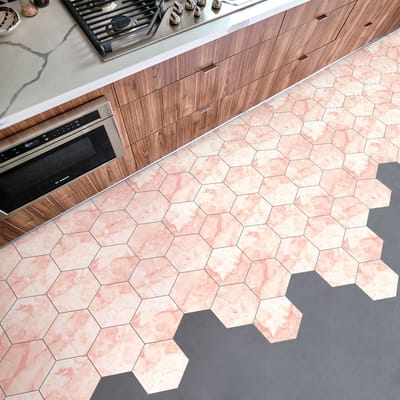 Antislip vloerstickers met beschermlaag - MARBLE HEXAGONS VERNAZZA - 40x90cm - 10 zeshoekige stickers 20x18cm
