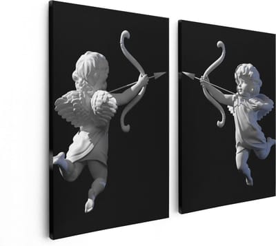 Artaza Canvas Schilderij Tweeluik Valentijns Engelen - Cupido - 80x60 - Foto Op Canvas - Canvas Print