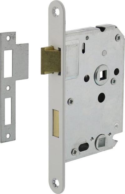 INTERSTEEL Woningbouw badkamer/toilet slot 63/8mm, voorplaat afgerond wit gelakt, 20x175, doorn 50mm incl. slui