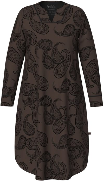 Ulla Popken - Dames - Nachthemd paisleymotief tuniekhals lange mouwen - Dennenbruin - Maat 42+