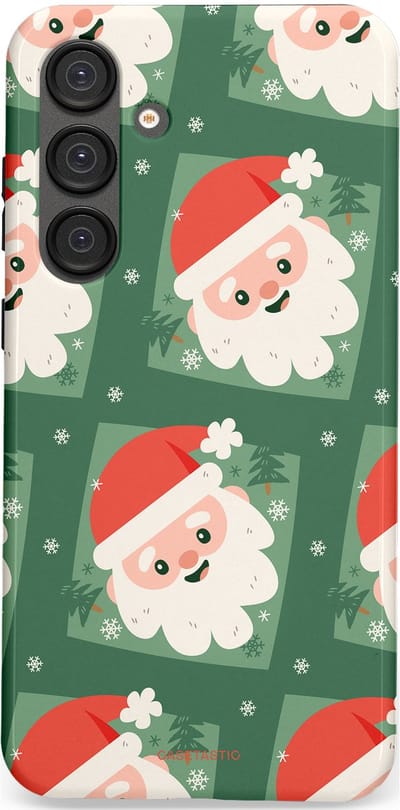 Casetastic hoesje geschikt voor Samsung Galaxy S25 Plus - Dubbellaagse bescherming - Kerstmannen in het bos - Fashion Case - Donkergroen Wit Terracotta Crème