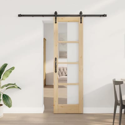 vidaXL - Schuifdeur - 61 - x - 198,5 - cm - Massief - grenenhout - en - glas - Naturel