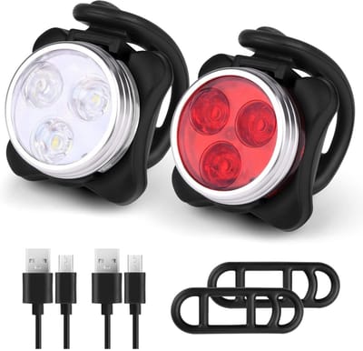 GELLDG LED-oplaadbare verlichtingsset - 2-pack - Fietsverlichtingsset - Hoge helderheid - Compact en waterdicht - Lange batterijduur - Kinderfietslamp - LED-verlichtingsset geschikt voor buiten - USB-C-interface - 1 witte lampen en 1 rode lampen