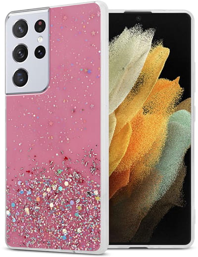 Cadorabo Hoesje geschikt voor Samsung Galaxy S21 ULTRA in Roze met Glitter - Beschermhoes van flexibel TPU silicone met fonkelende glitters Case Cover Etui