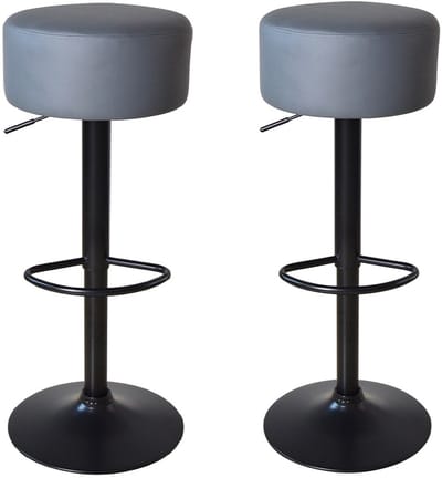 Elegante Barkrukken met Grijze Zitting en Verstelbare Hoogte - Keukenstoel - Set van Twéé
