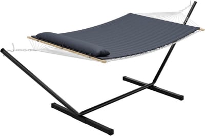 Hangmat met Standaard - 2-Persoons - Opvouwbaar Stalen Frame - Donkergrijs - Luxe Gestoffeerde Hangmat voor Tuin en Terras - Zwaar Belastbaar