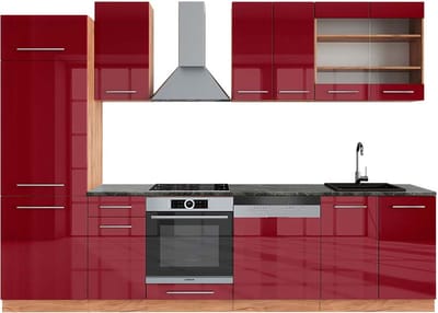 Vicco Fame-Line Complete keukeneenheid – 300 cm, WB Antraciet Bordeaux hoogglans/gouden eik