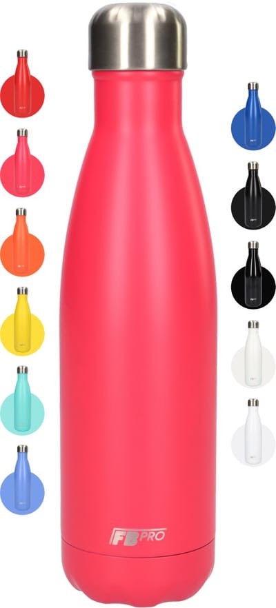 FBFS1, Thermosfles, Drinkfles, Waterfles - Modern & Slank Design - Thermos Fles voor de Warme en Koude Dagen - Dubbelwandig - Robuuste Thermoskan - 500ml - Hot Pink - Mat Roze