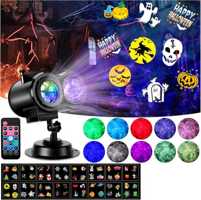 Ynkkvre – Projector Lamp – Kerst – HD Golf Oceaan Effect LED – 16 Slides Patronen – Met Afstandsbediening – Voor Kerst, Nieuwjaar, Verjaardag, Halloween en Thanksgiving Decoratie
