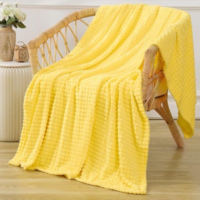 Super Zachte Gele Fleece Plaid met 3D Jacquard Ruitpatroon voor Bank en Stoel
