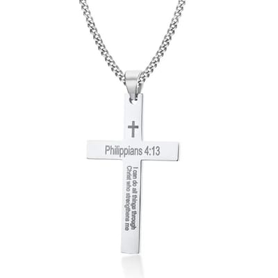 Sorprese Kruis Ketting Heren - Argento Scriptura - 60 cm - Zilverkleurig - 3,2 x 2 cm Hanger - Stoer & Stijlvol - Model V