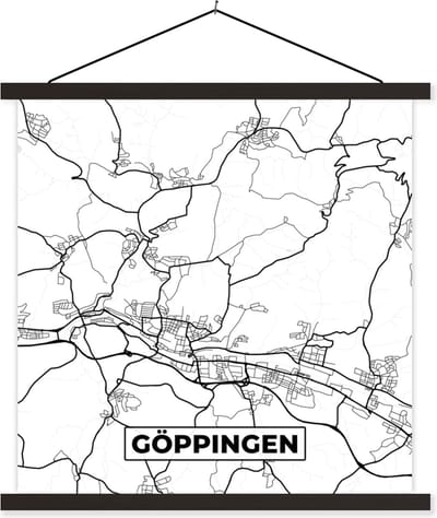 Posterhanger incl. Poster 60x60 cm - Schoolplaat - Plattegrond - Göppingen - Kaart - Stadskaart - Textielposter - Zwarte latten - Stadskaart