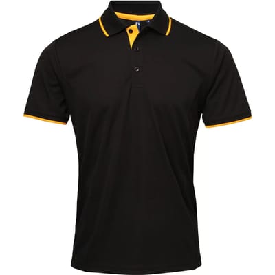 Premier Heren Coolchecker Contrast Pique Poloshirt (Zwart/Zonnebloem)
