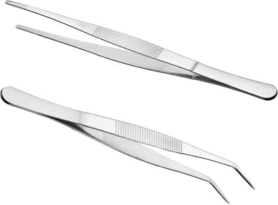 Set van 2 Lange RVS Pincetten Rechte en Gebogen Punt 25 cm Professioneel