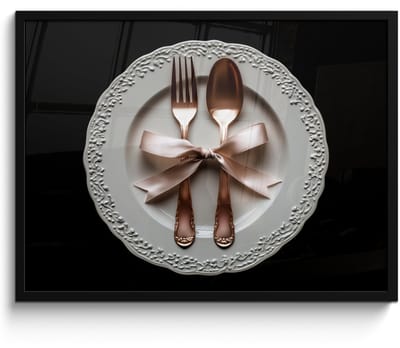 Poster in lijst - Fotolijst 70x50 cm - Posters - Rose - Strik - Bestek - Posterlijst zwart - Decoratie - Wanddecoratie woonkamer - Muurdecoratie slaapkamer