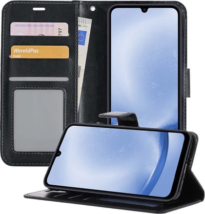 Hoesje - Geschikt voor Samsung Galaxy A25 - Luxe Bookcase - Walletcase Hoes - Portemonnee - Cover - Telefoonhoes - Zwart