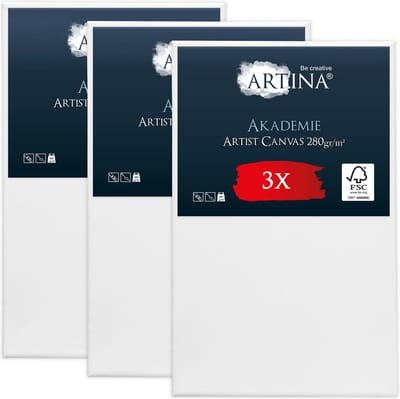 Artina Akademie – Set van 3 Schilderdoeken Canvas 50x80 cm – Spieraam van FSC® Hout – Wit Canvas 100% Katoen – 280 g/m147