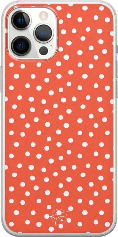 Hoesje geschikt voor iPhone 12 Pro Max - Oranje stippen - Soft Case - TPU - Gestipt - Oranje - Mooie Telefoonhoesjes
