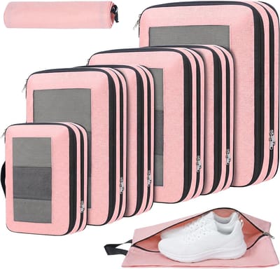 Thijox - Compressie Verpakking Cubes met Mesh Venster, Draagbare Reis Organizers voor Bagage, Nylon Net, Handwas, Set van 6, Ideaal voor Vakantie en C