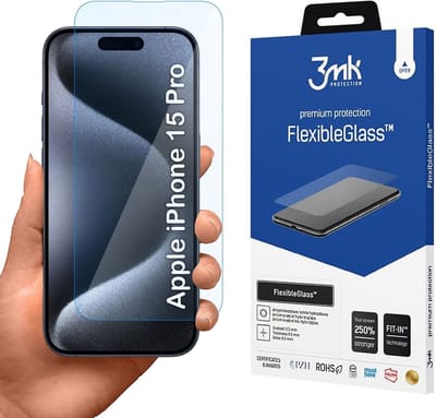 Onbreekbaar Hybride Glas voor Apple iPhone 15 Pro - 3mk FlexibleGlass