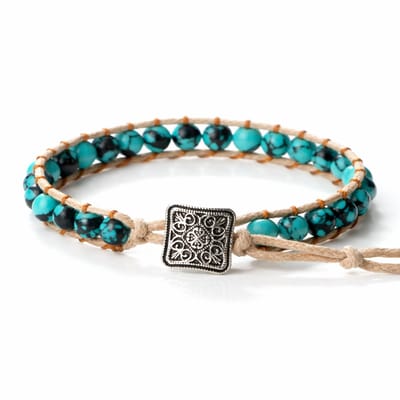 Marama Gevlochten Armband Natuursteen Blauw - Vegan Cord