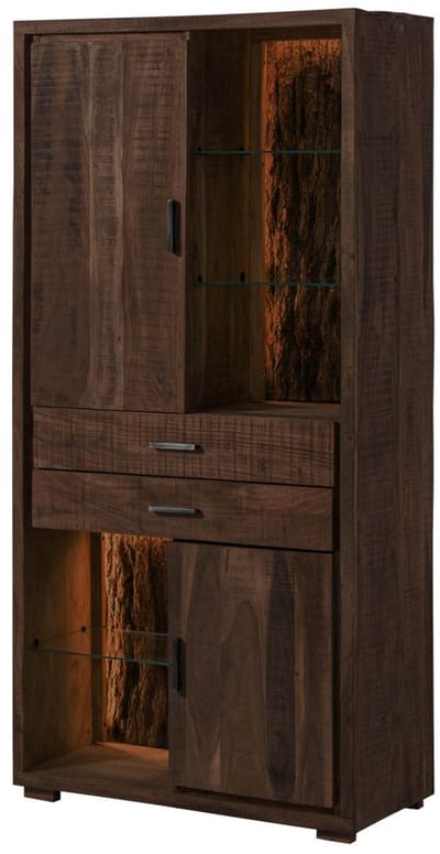 MASSIVMOEBEL24.DE acacia woonkamerkast donkerbruin massief hout 88x40x180 cm (BxTxH) gelakt gemonteerd BARK volledig massief #203