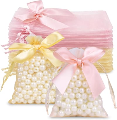 SolidKeus - 40 Stuks Organza Tassen met Trekoog in Roze en Goud