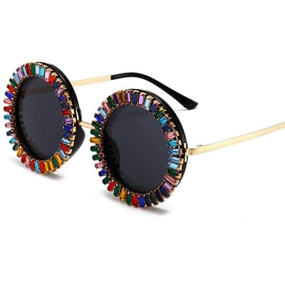 Hoge Kwaliteit Luxe Designer Ronde Diamant Zonnebril Dames Mode Vintage Feest Reizen Steampunk Zonnebrillen Sexy Dames Tinten UV400 as the picture