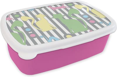 Broodtrommel Roze - Lunchbox - Brooddoos - Katten - Pastel - Dieren - 18x12x6 cm - Kinderen - Meisje
