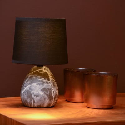 Lucide MARMO - Tafellamp - Ø 16 cm - 1xE14 - Zwart - Japandi