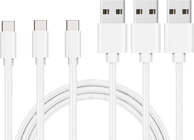 3x USB C naar USB A Nylon Gevlochten Kabel Zilver Wit - 1 meter - Oplaadkabel voor Honor Magic 5 / Magic 5 Lite / Magic 5 Pro / Magic 4 / Magic 4 Lite / Magic 4 Pro