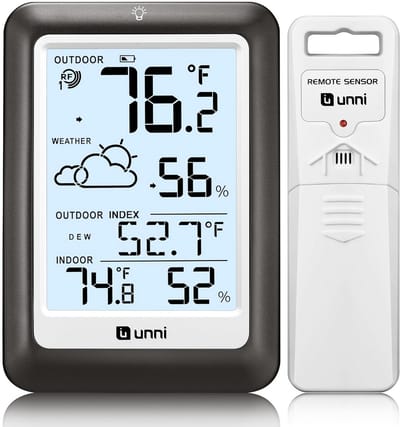 Draadloze Binnen Buiten Thermometer Hygrometer met Grote Zender en Achtergrondverlichting