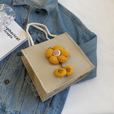 Koreaanse Schattige Ins Bento Tas Jute Handtas Student Uitstap Tote Tas Linnen Lunchbox Tas Dames gray
