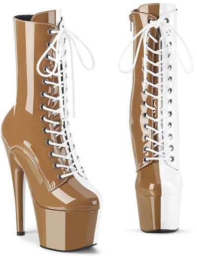 Pleaser - ADORE-1040TT Plateau Laarzen, Paaldans schoenen - US 5 - 35 Shoes - Bruin/Wit