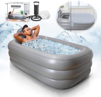 Opblaasbaar Bad Voor Volwassenen - Opblaasbaar Ligbad - Opvouwbaar Bad - Opvouwbaar Bad Volwassenen - IJsbad - Ice Bath - Zitbad Voor Volwassenen - Hoogwaardig PVC - Scheurbestendig - Draagbaar - Grijs