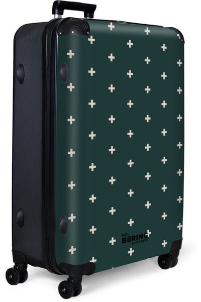 NoBoringSuitcases.com® - Koffer groot - Reiskoffer lichtgewicht - Groen met witte plus tekens - Reiskoffer met 4 wielen - Valies grote trolley XL op wieltjes - Harde reistrolley met TSA slot - 98 - 100 liter bagage - Reizen